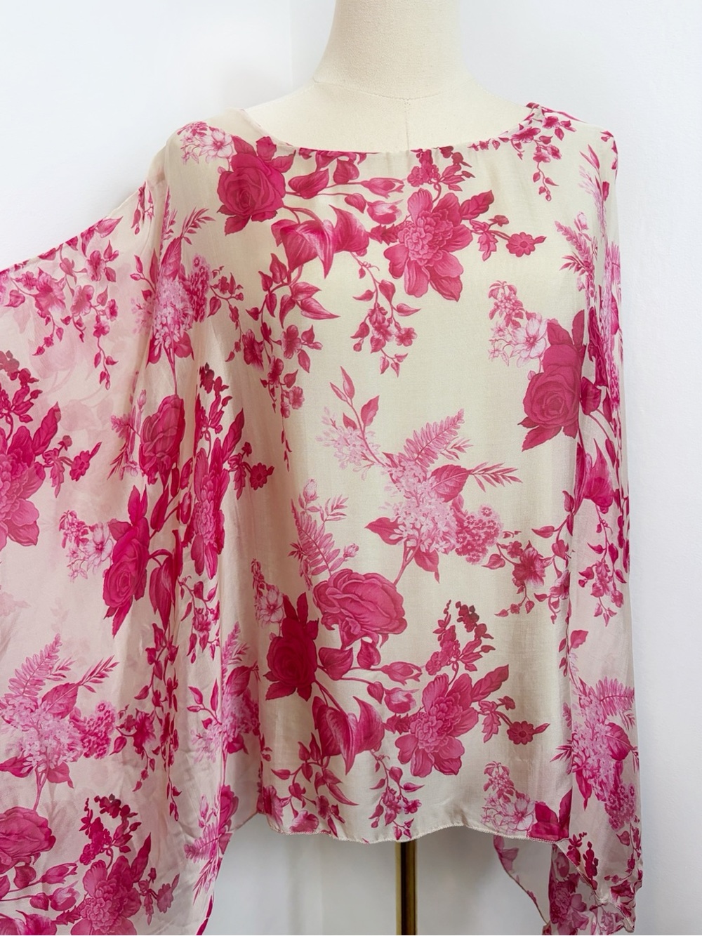 Elena Baldi Sheer Pink Silk Blend Floral Overlay Blouse TINY FLAW